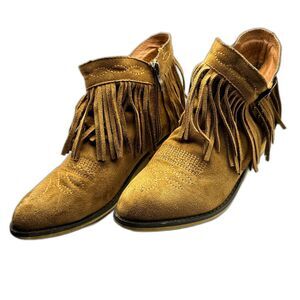 Mi.iM Western Fringe Camel Thea Booties - Women 8.5 - Cowgirl Boho